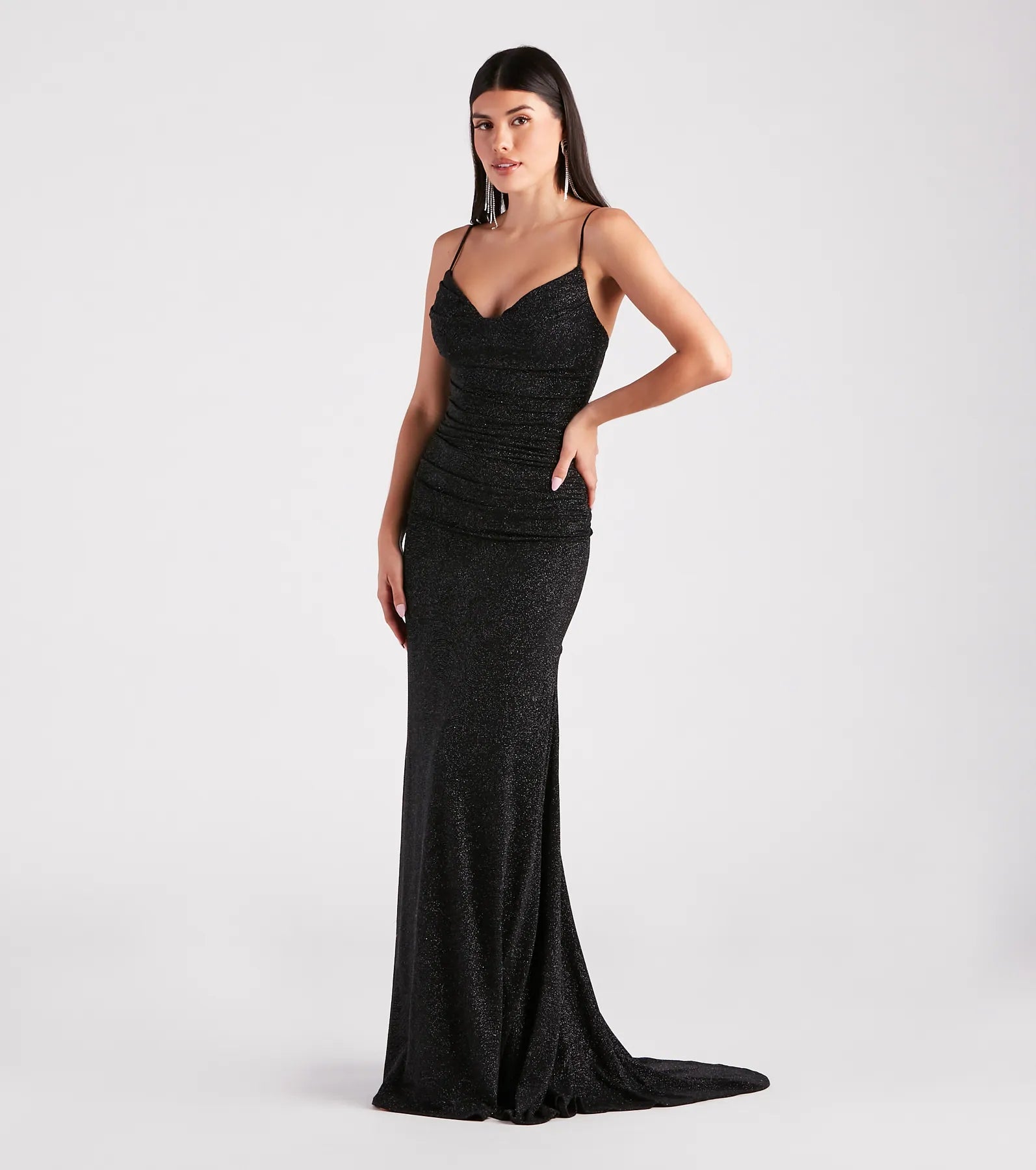 Tamora Formal Glitter Plunge Mermaid Dress