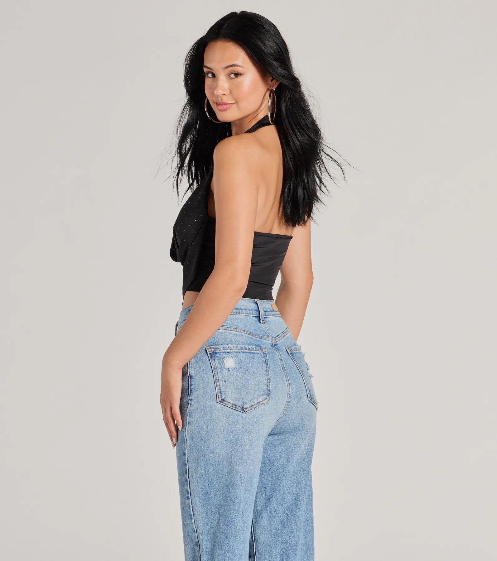 Sultry Flair Rhinestone Knit Halter Crop Top