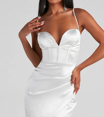 Araceli Plunge Neck Satin Formal Dress