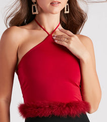 Vibe In Marabou Halter Crop Top