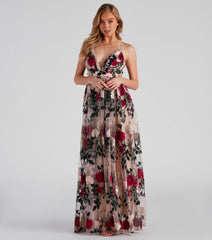 Charena Formal Embroidered Floral Tulle Dress