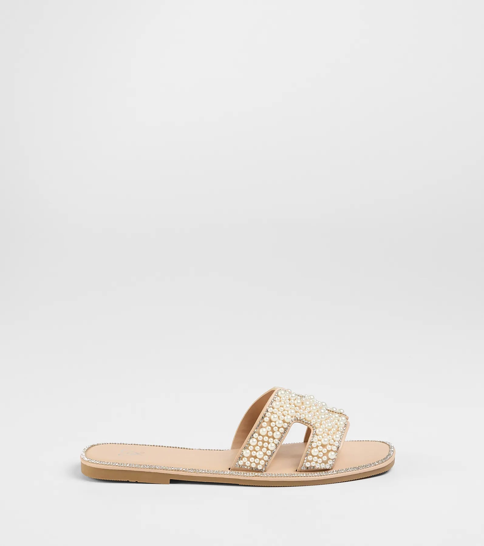 Simple Poise Faux Pearl Rhinestone Flat Sandals