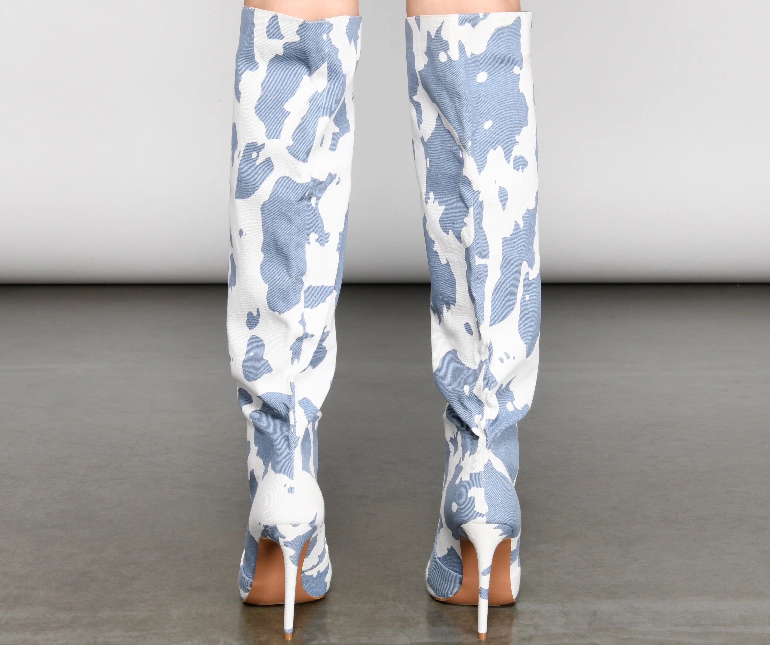 Moo Over Denim Knee-High Stiletto Boots