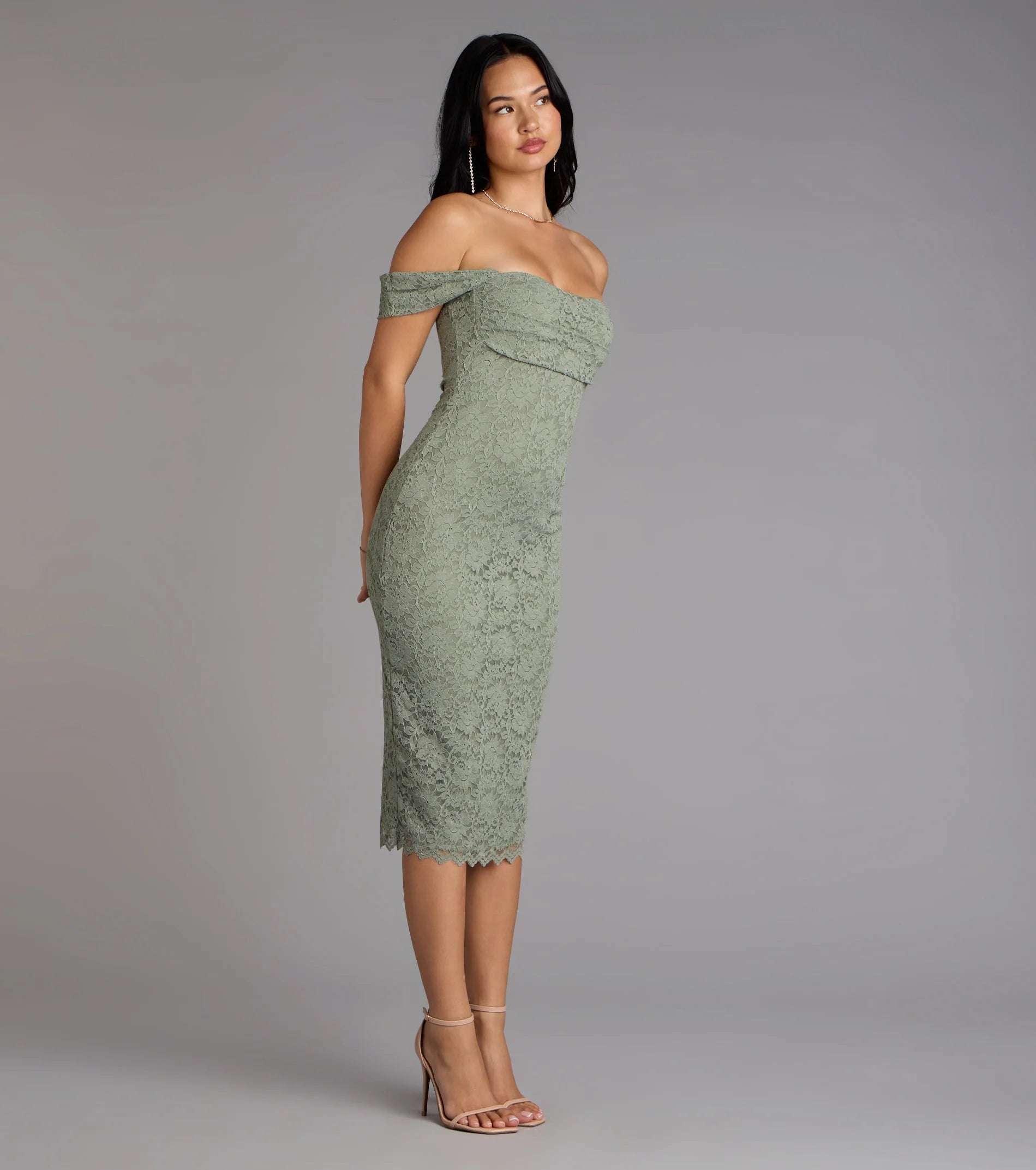 Lavish And Lovely Bodycon Lace Midi Dress