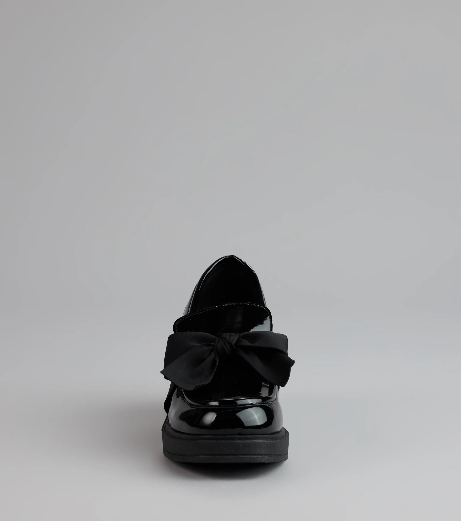 Gloss And Bow Block Heel Loafers