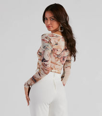 Dress Code Mesh Marble Crop Top