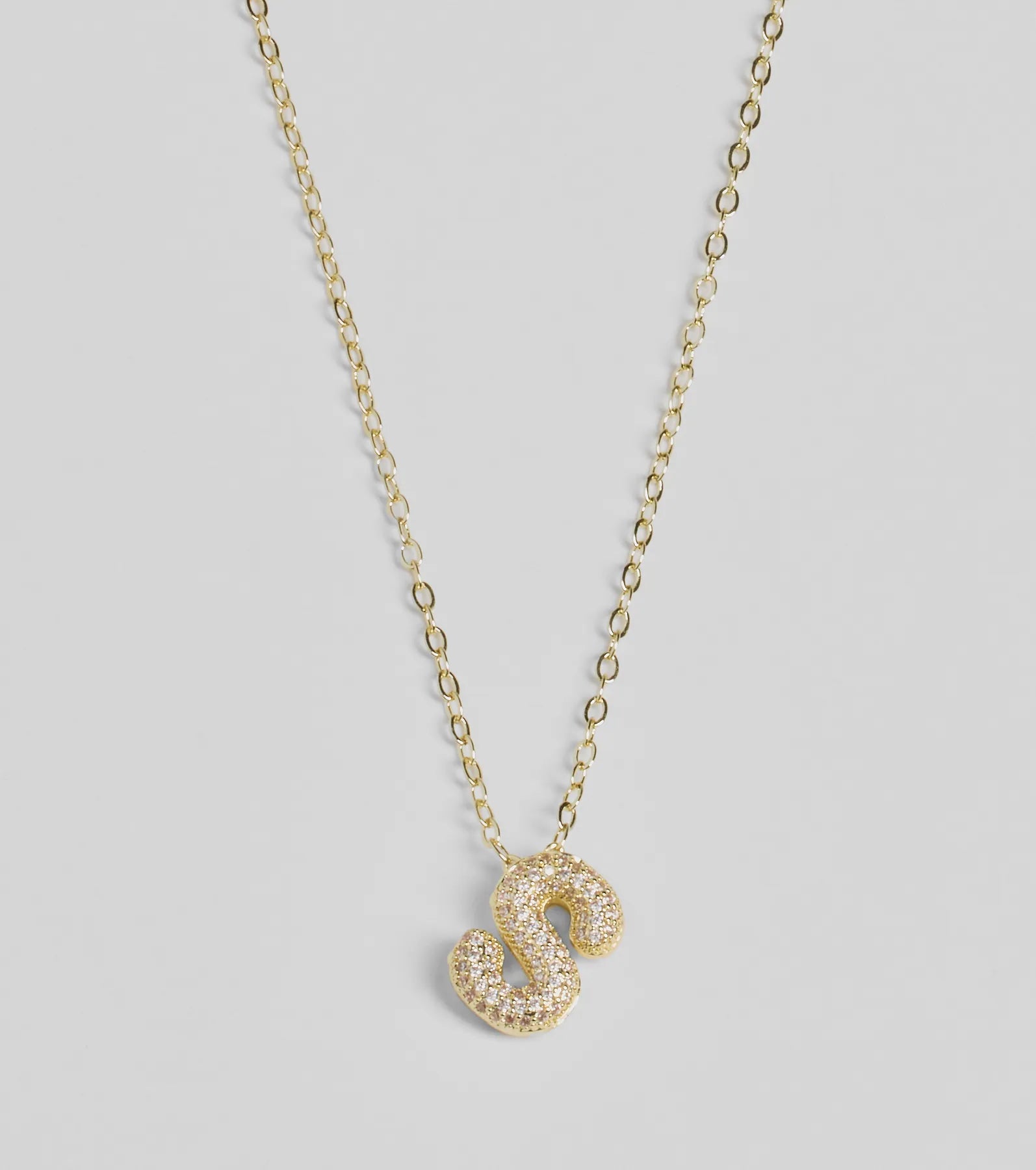 Bubble Letter Monogram Rhinestone Necklace