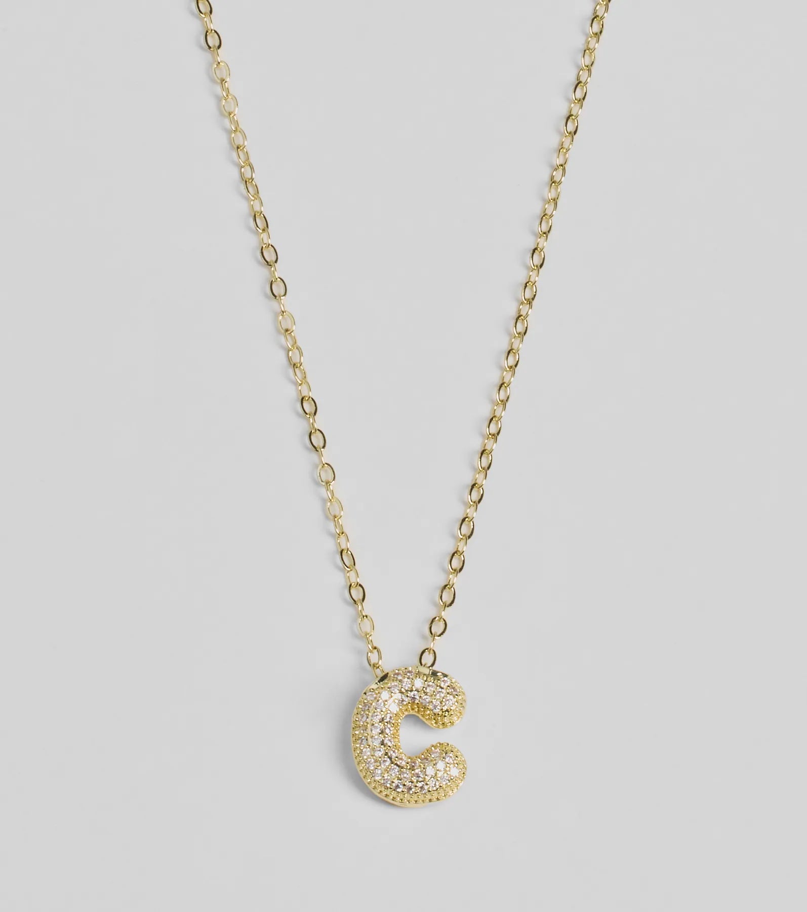 Bubble Letter Monogram Rhinestone Necklace