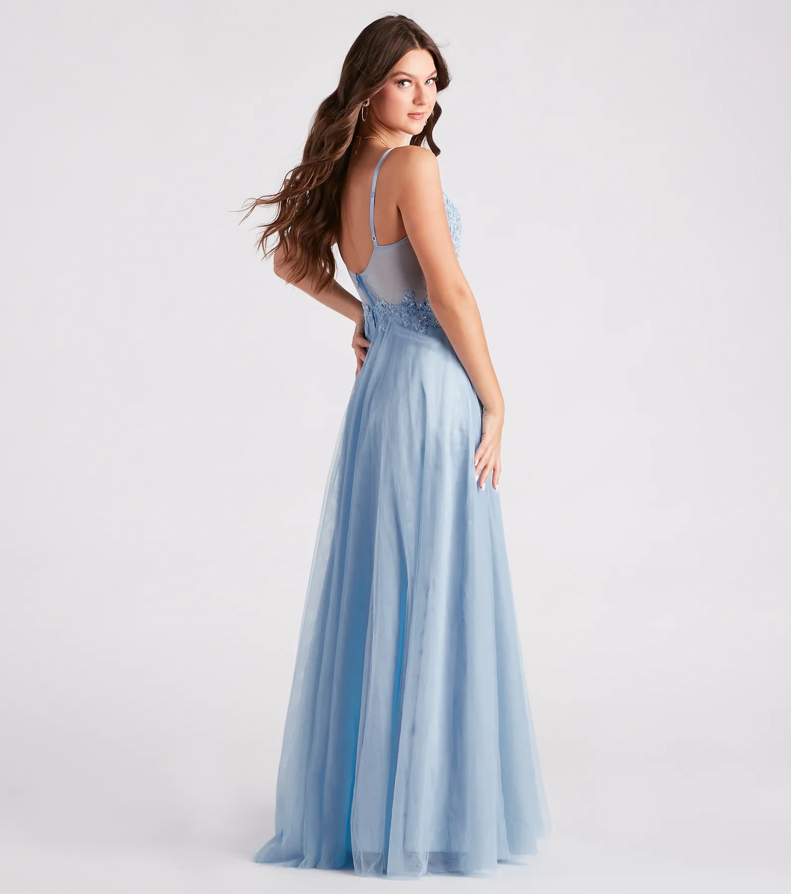 Jaci Rhinestone Embroidered Mesh Formal Dress