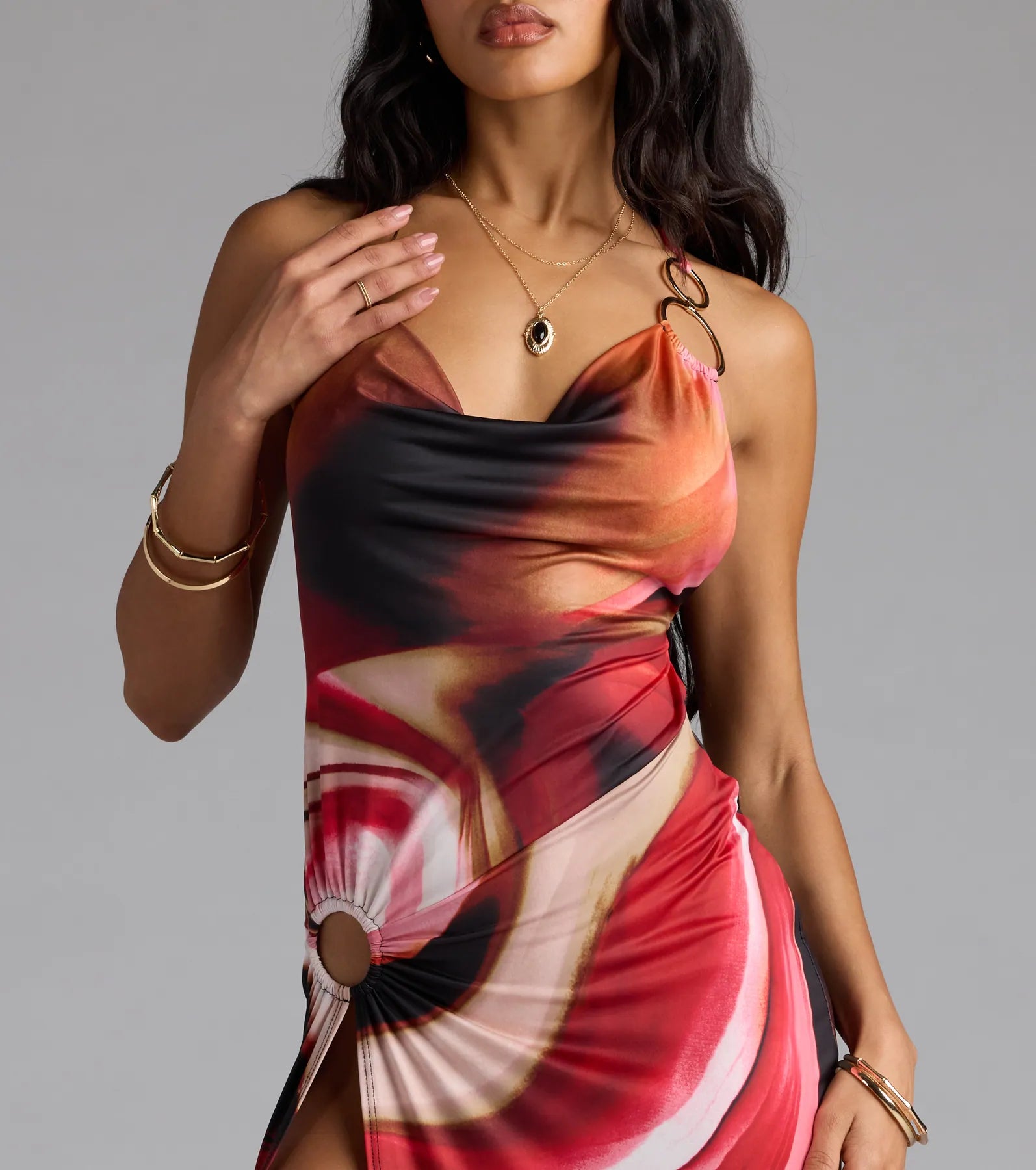 She's A Vision Abstract Cowl Slit Maxi Dress