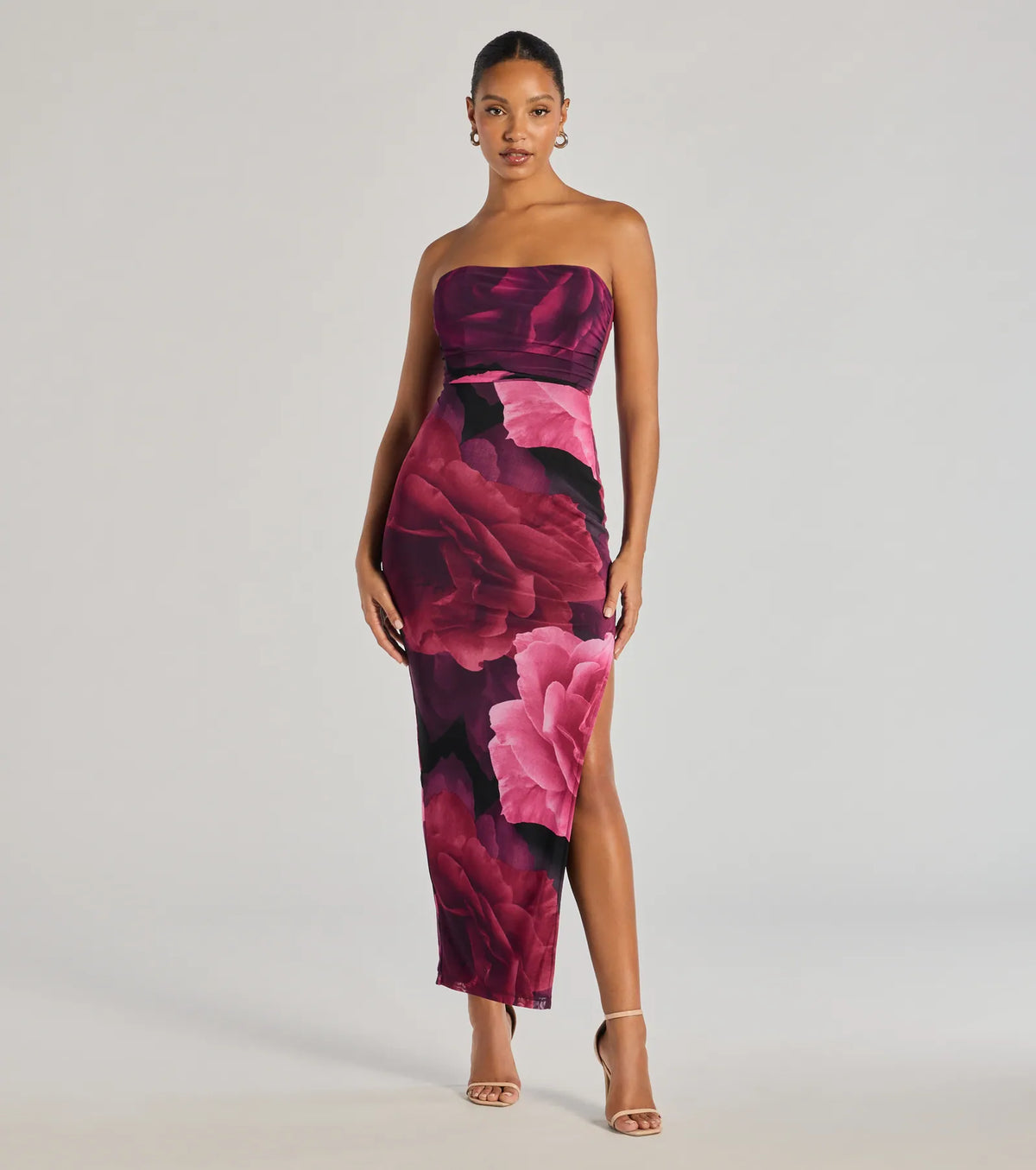 Floral Passion Sleeveless Lace-Up Maxi Dress