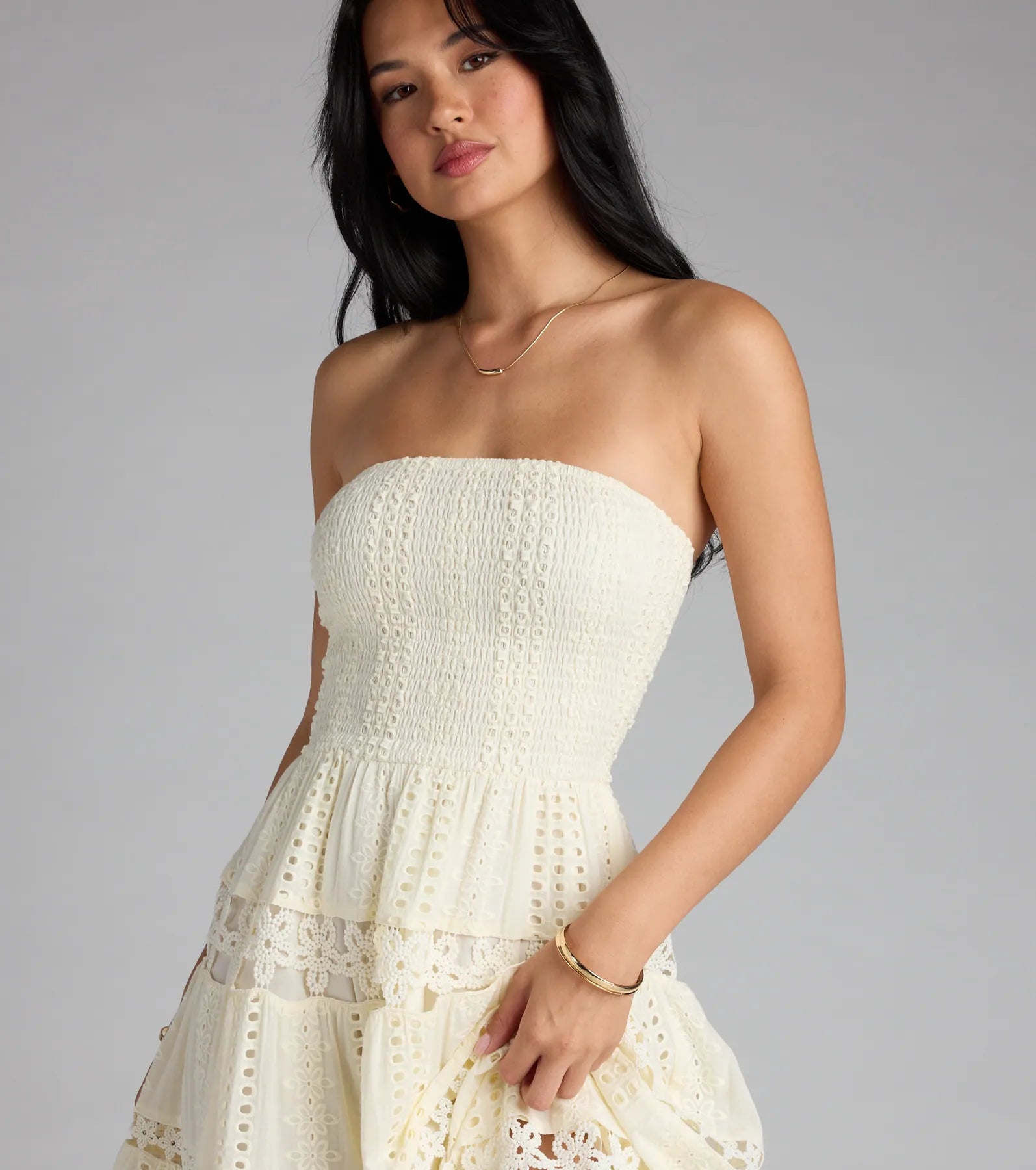 Lovely Day Eyelet A-Line Midi Dress