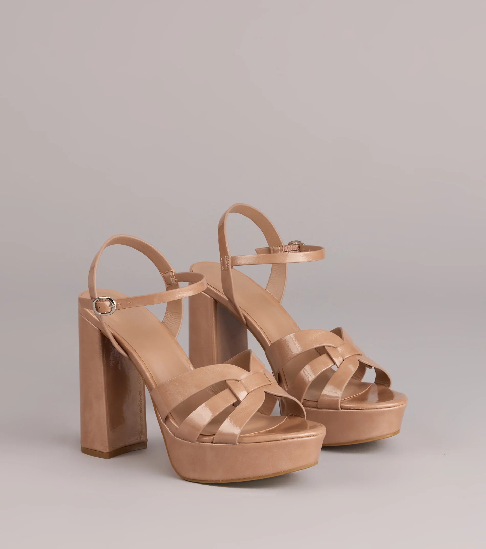 Glossed Up Patent Strappy Platform Heels