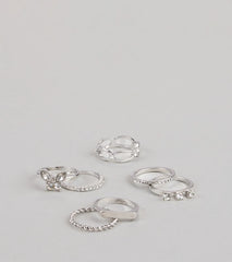 Charming Bold Butterfly Seven-Pack Ring Set