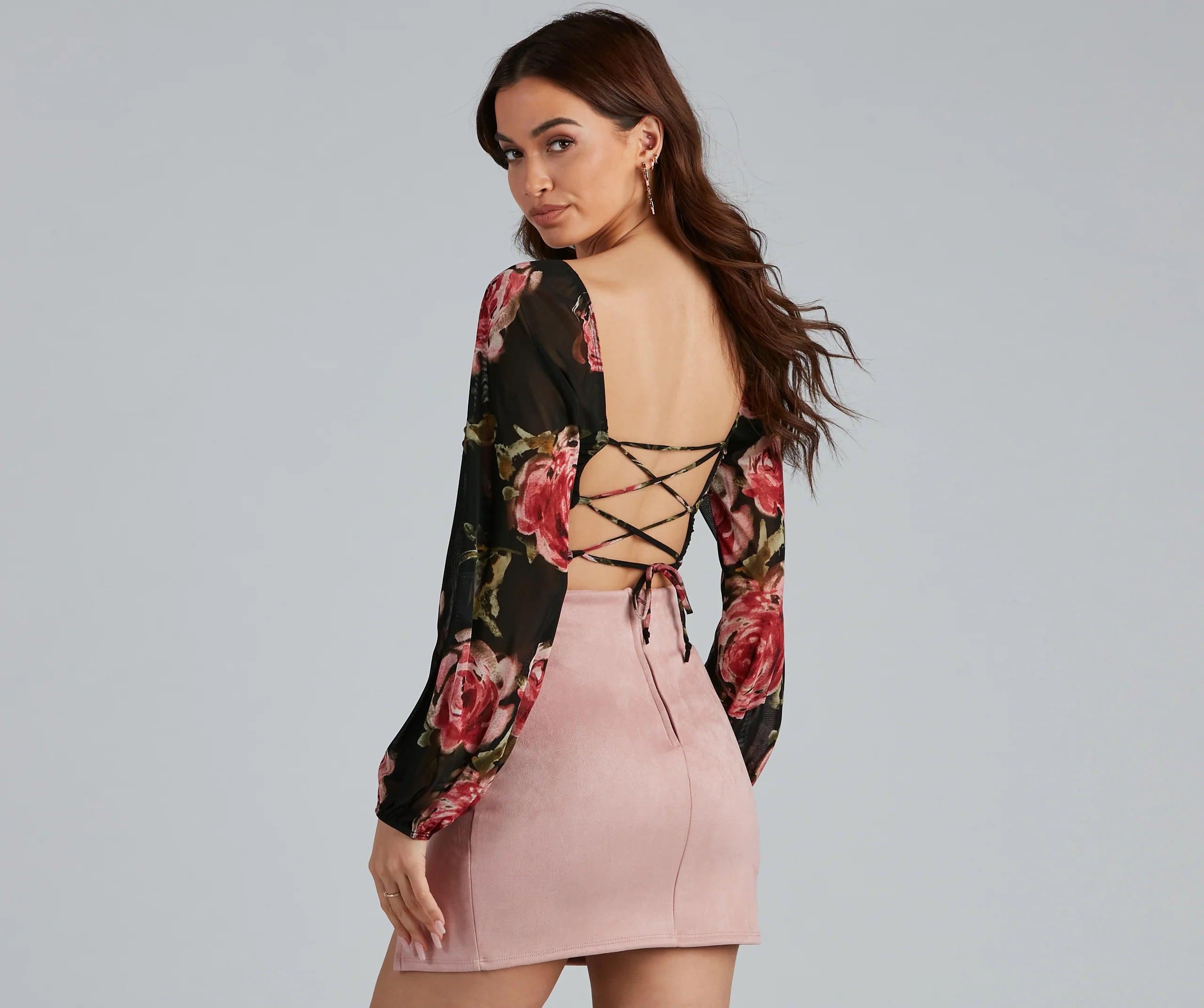 Be Mine Floral Lace Up Crop Top