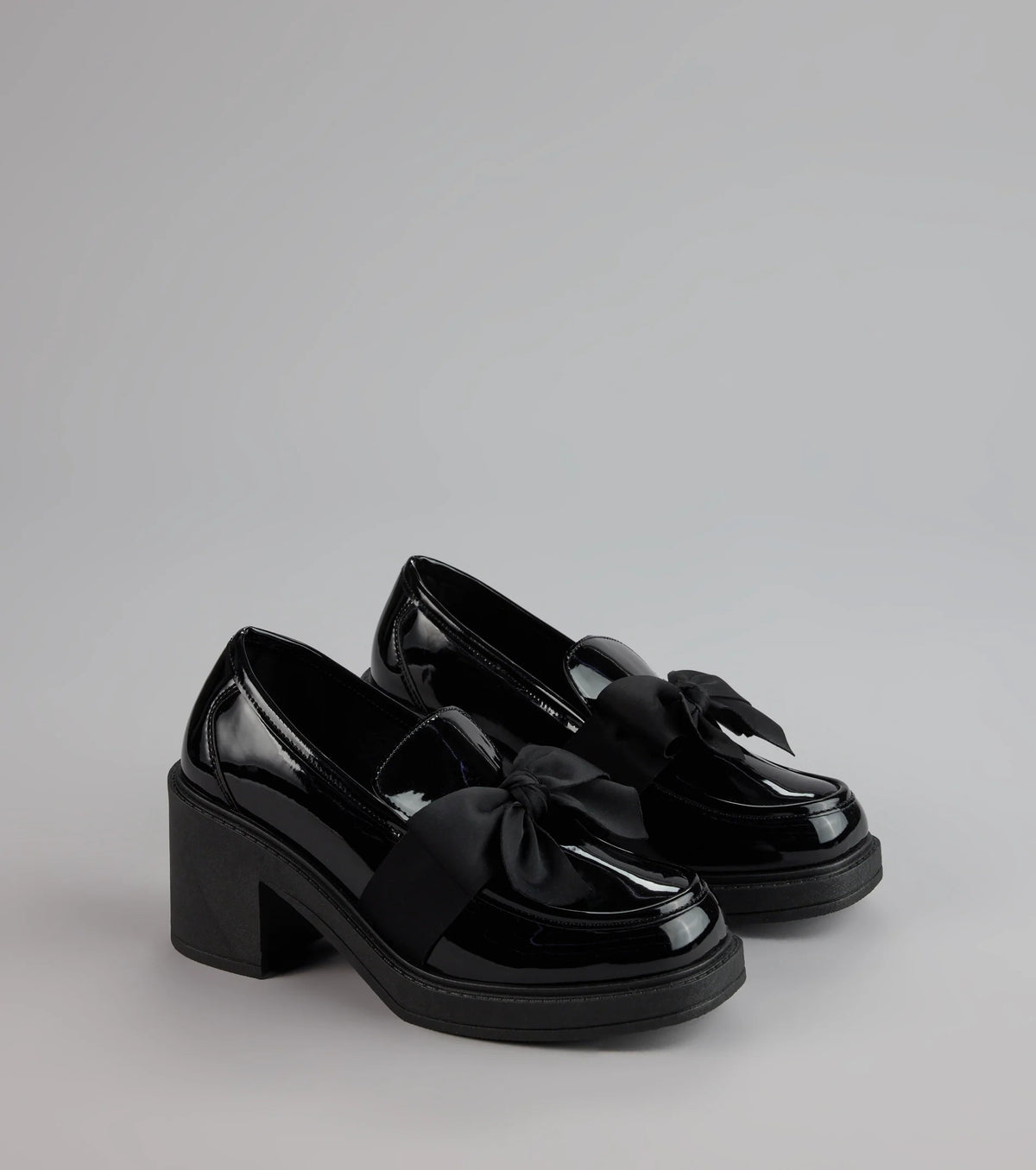 Gloss And Bow Block Heel Loafers