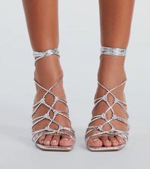 Fashionable Caged Lace-Up Metallic Heels