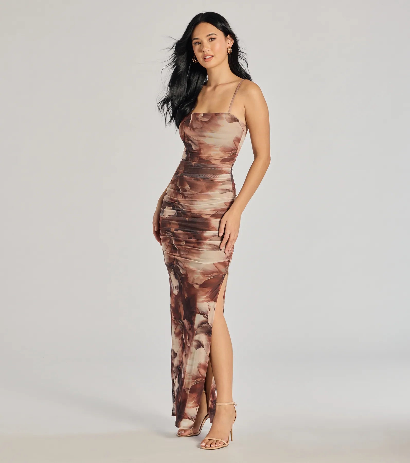 Ravishing Florals High-Slit Ruched Maxi Dress