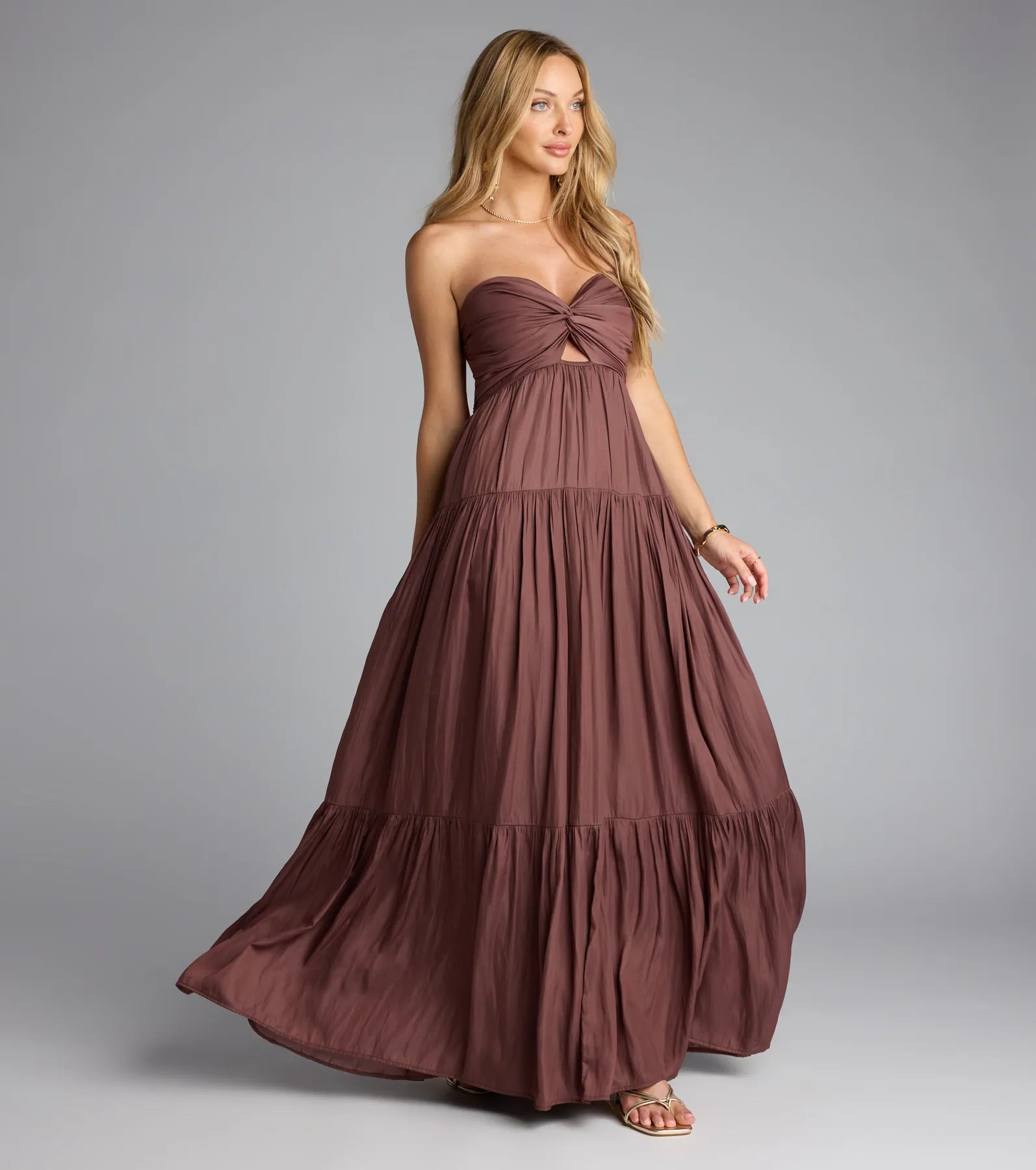 Twist Of Fate Strapless Ruffled Maxi Dress