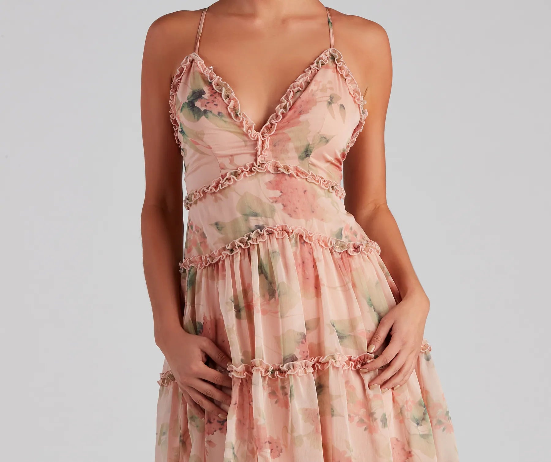 Flirty Florals Ruffled Chiffon Mini Dress