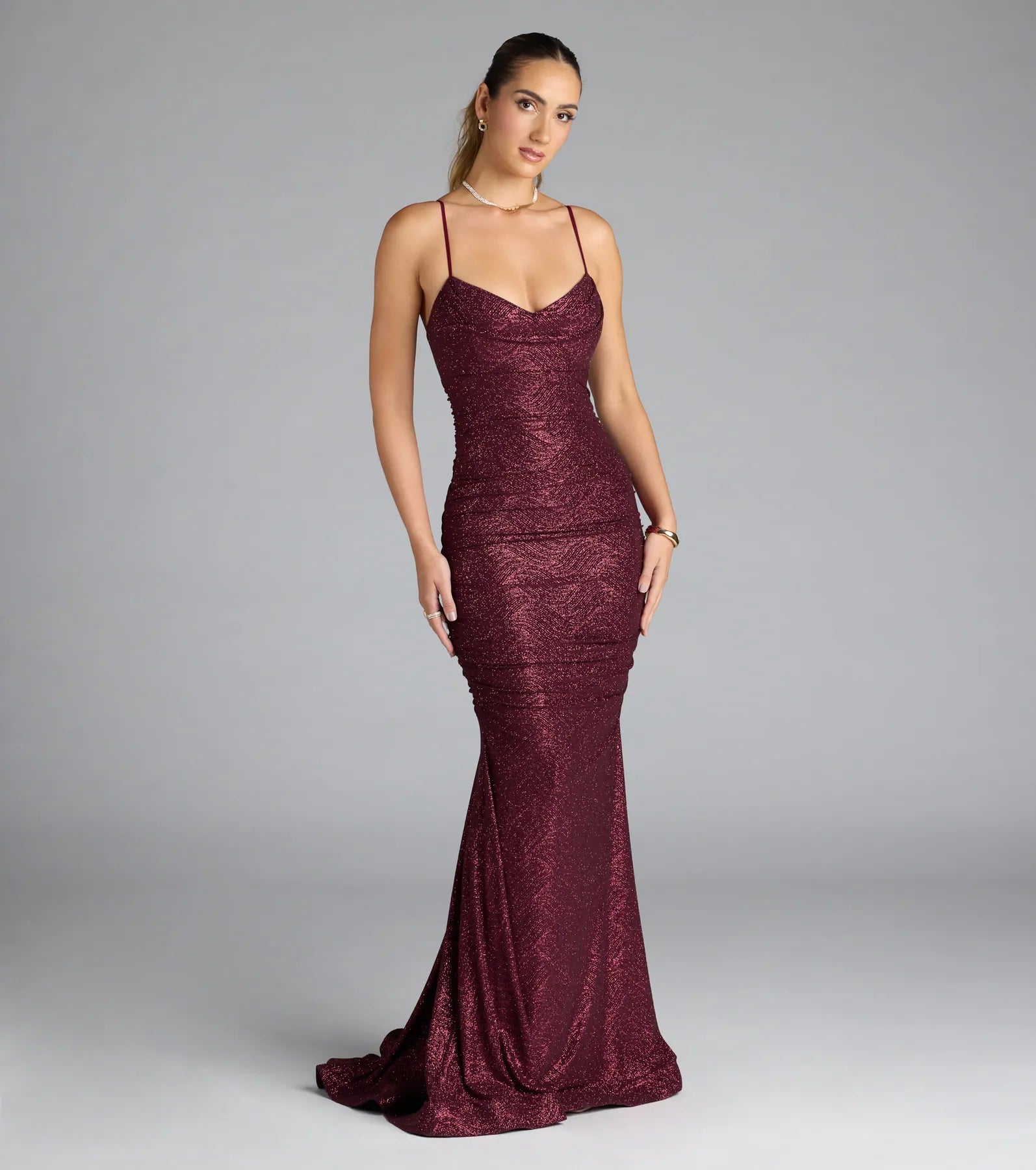 Azzura Cowl Neck Mermaid Glitter Formal Dress
