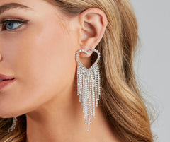 Heart Eyes Rhinestone Fringe Earrings