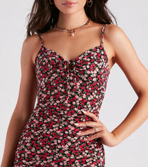 Romance For One Rose Tie-Front Dress