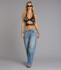 Fierce Moves Abstract Print Cutout Halter Top