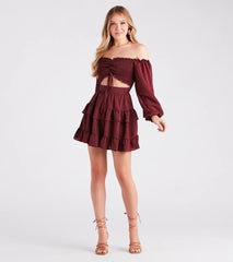 So Sweet Ruffled Cutout Skater Dress