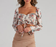 When In Floral Chiffon Smocked Crop Top