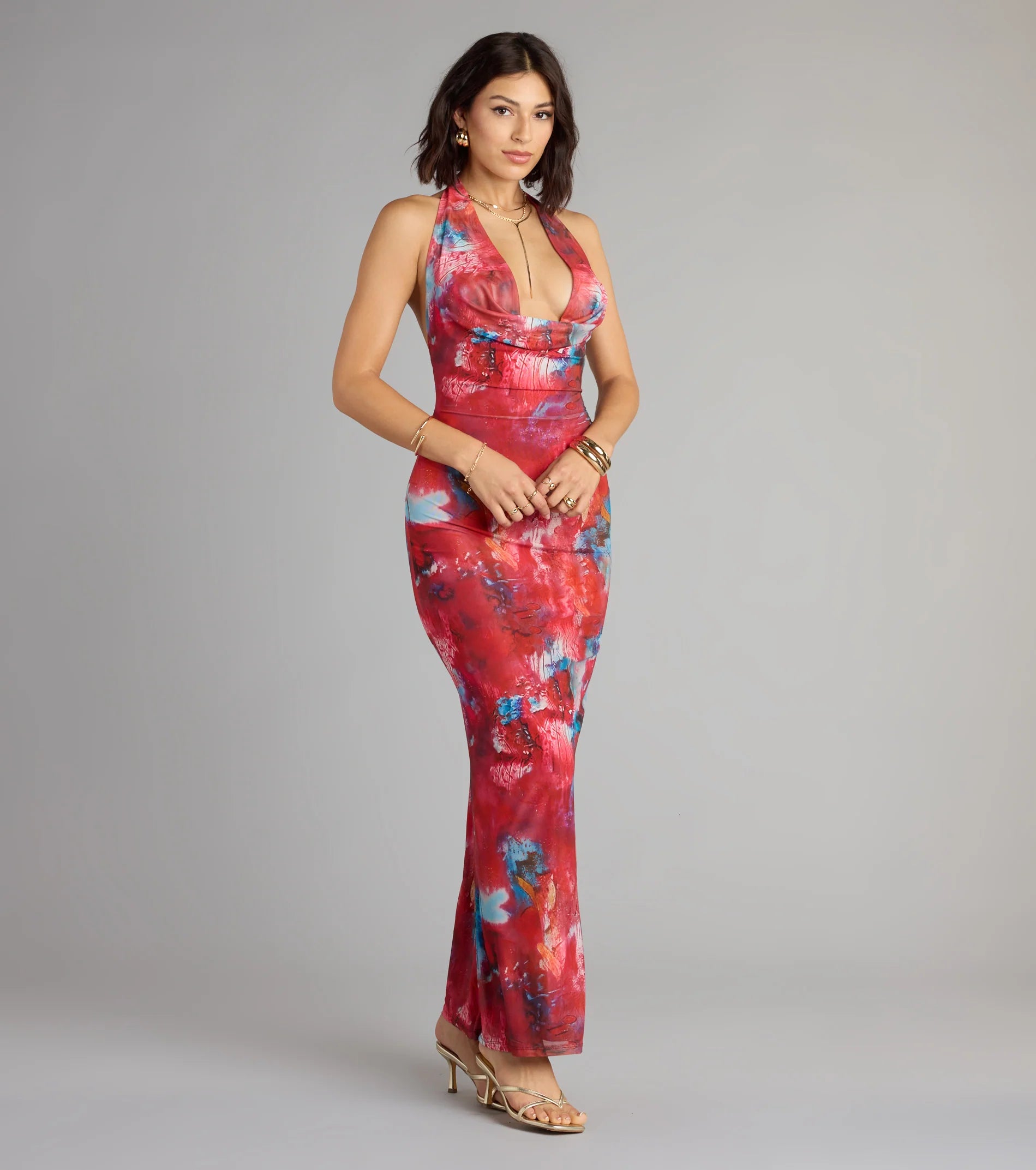 Boldly Chic Abstract Cowl Neck Maxi Dress