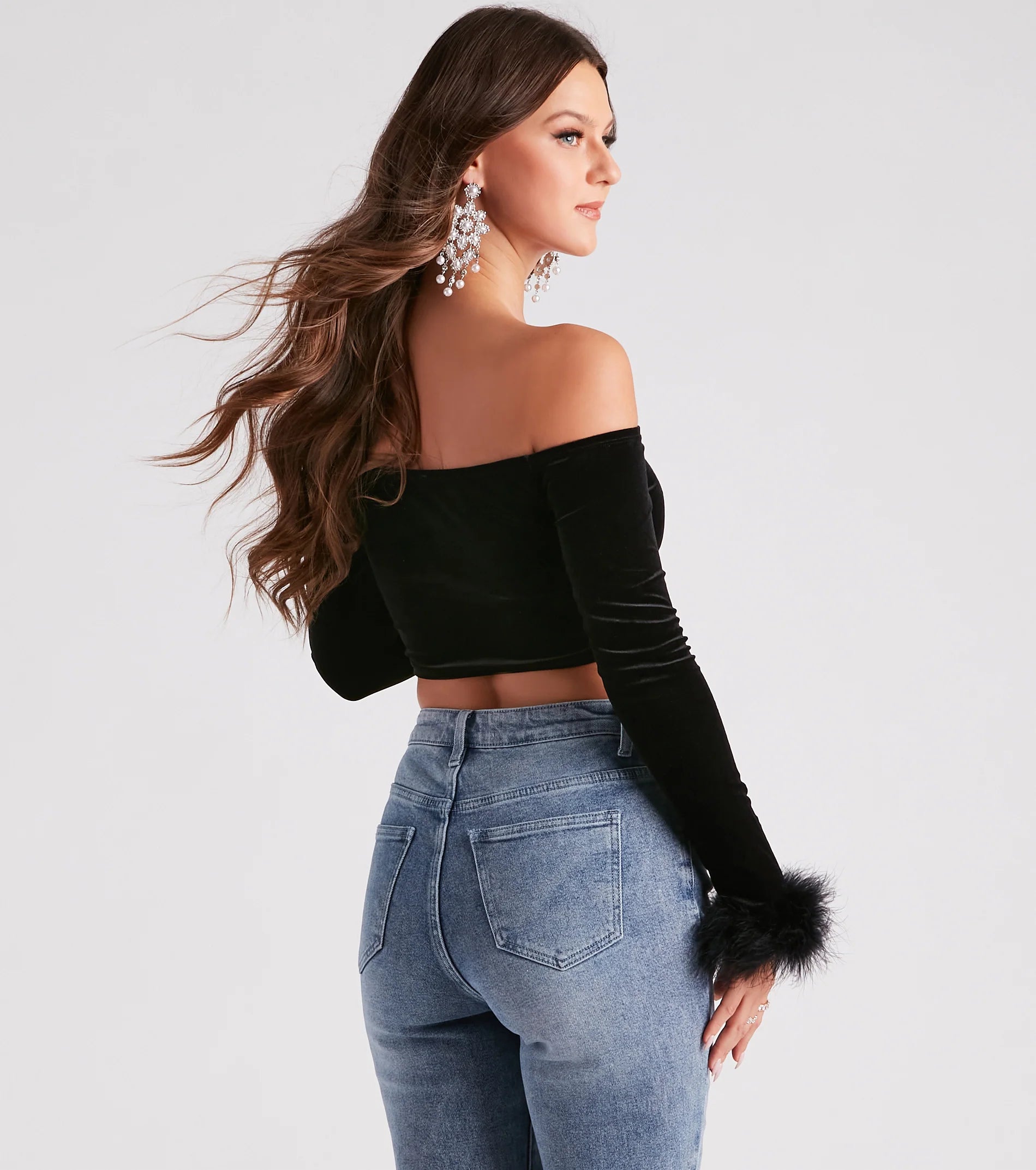 Dreamy In Velvet Marabou Crop Top