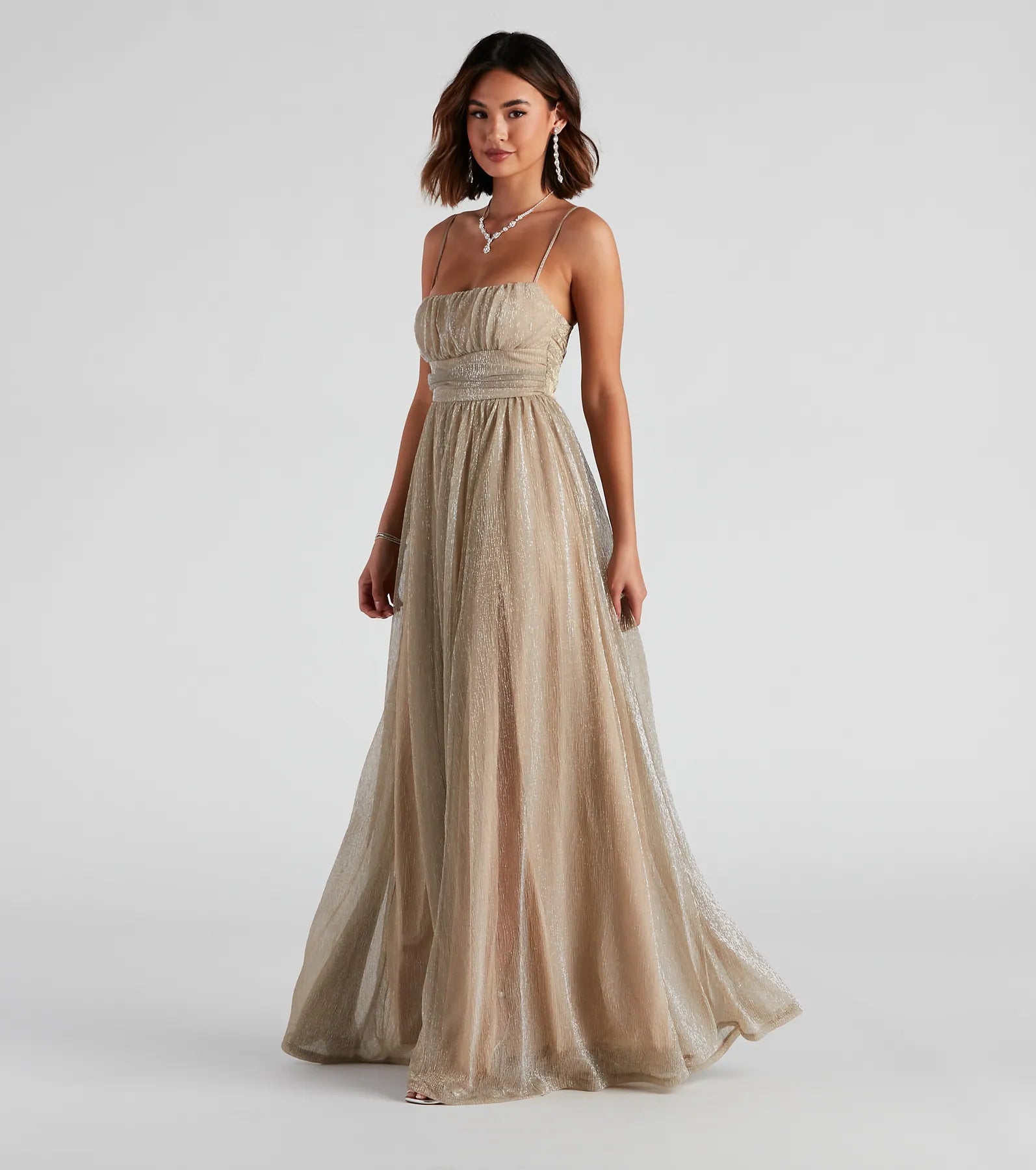 Adler Formal Metallic Sparkle A-Line Dress