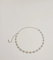 Elevated Chic Rhinestone And Faux Pearl Chain Belt