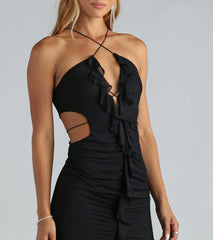 Nights Out Mesh Ruffle Cutout Mini Dress