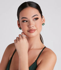 Regal And Chic Flower Gemstone Stud Earrings