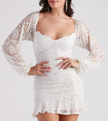 Lovely In Lace Ruffle Hem Mini Dress
