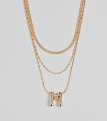 M Initial Layered Bubble Necklace