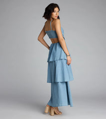 Ruffle Realness Denim Cutout Maxi Dress