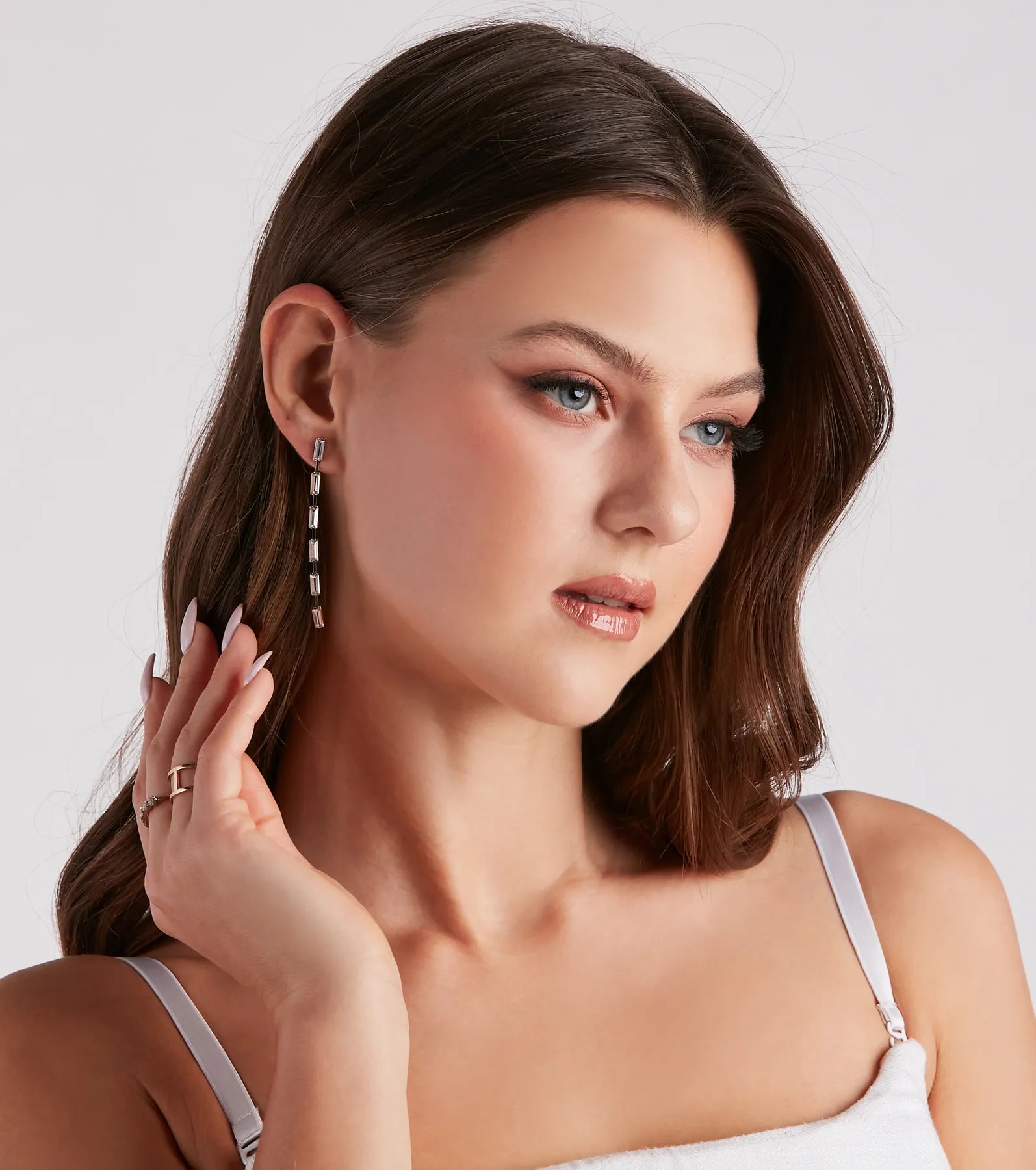 Chic Shine Rhinestone Stud And Duster Earrings Set