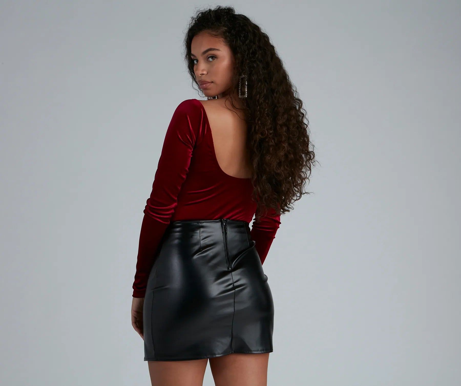 Holiday Shine Velvet Rhinestone Trim Bodysuit