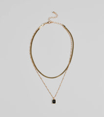 Simple Statement Layered Stone Pendant Necklace