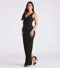 Janessa Formal Crepe Bow Long Dress