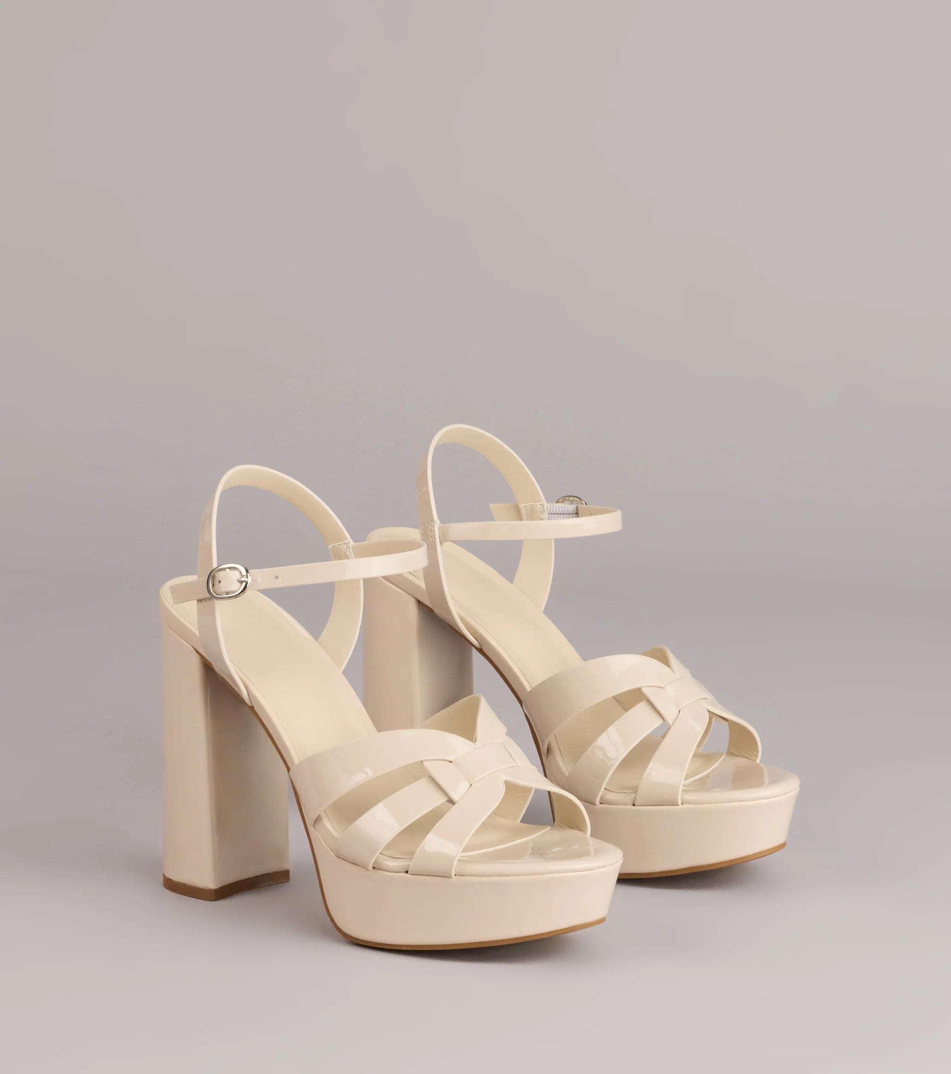 Glossed Up Patent Strappy Platform Heels