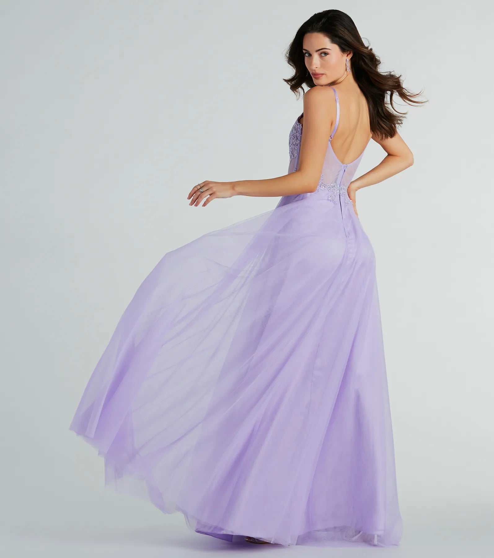 Jaci Rhinestone Embroidered Mesh Formal Dress