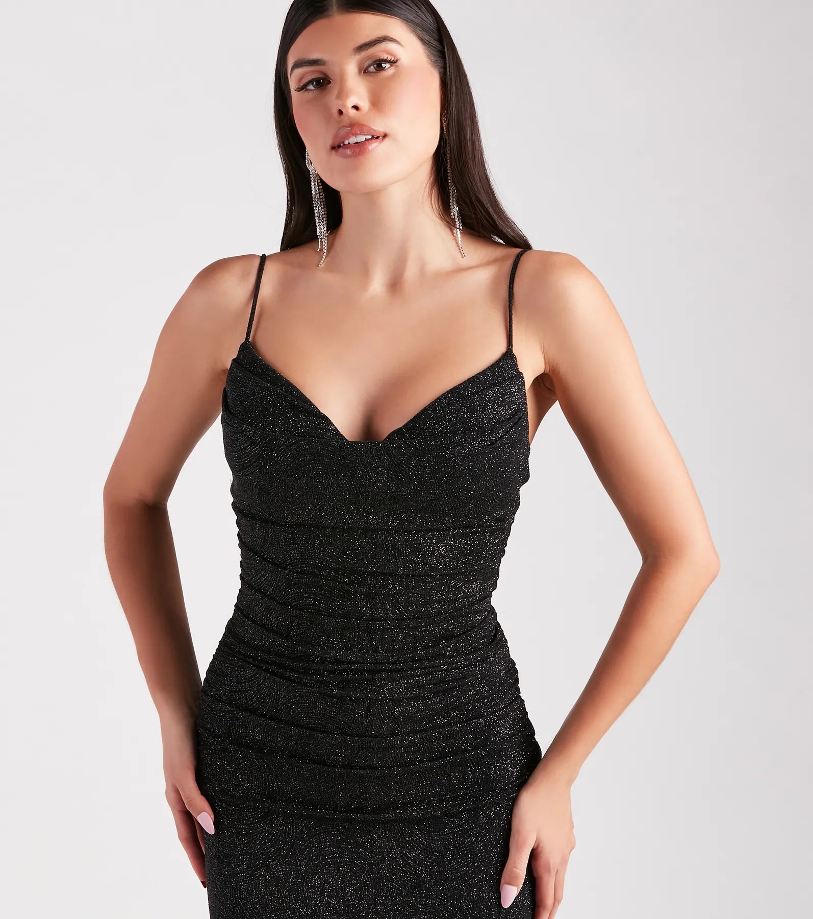 Tamora Formal Glitter Plunge Mermaid Dress