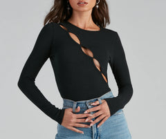 Chic Keyhole Cutout Long Sleeve Bodysuit