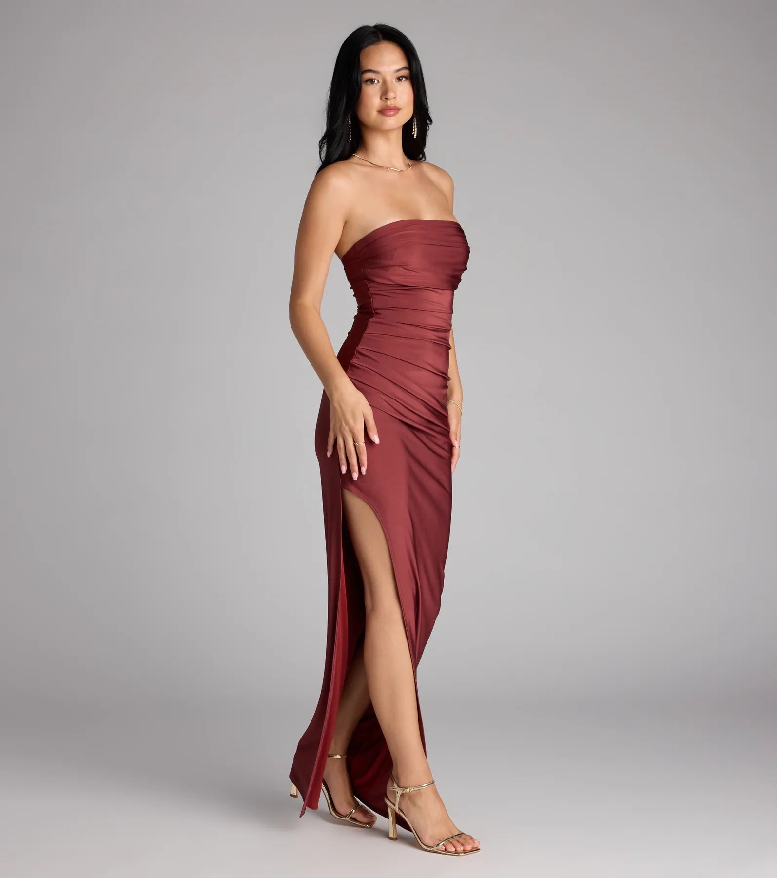 Anisley Strapless High Slit Column Formal Dress