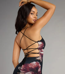 Flirty Twist Floral Lace-Up Maxi Dress