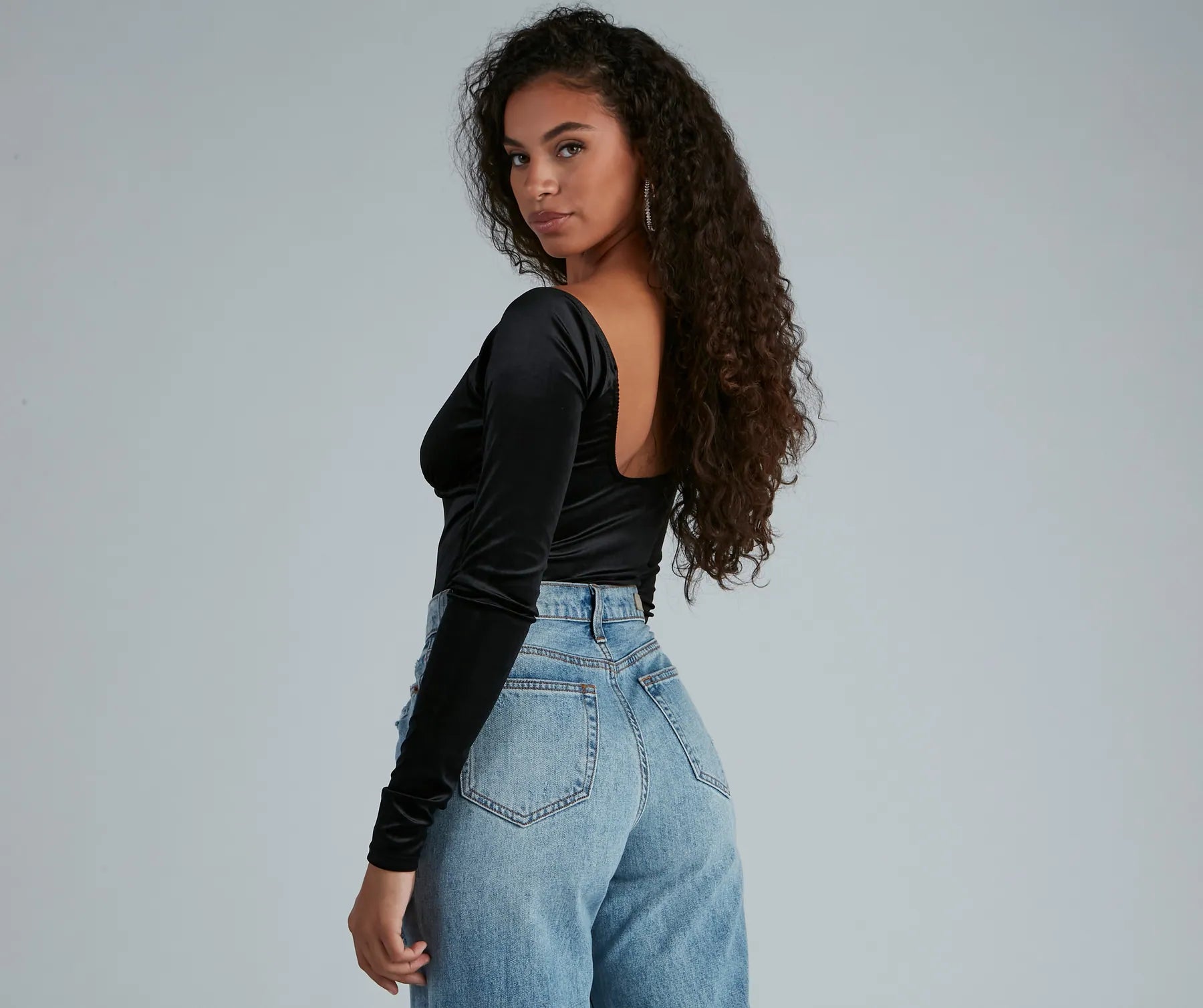 Holiday Shine Velvet Rhinestone Trim Bodysuit